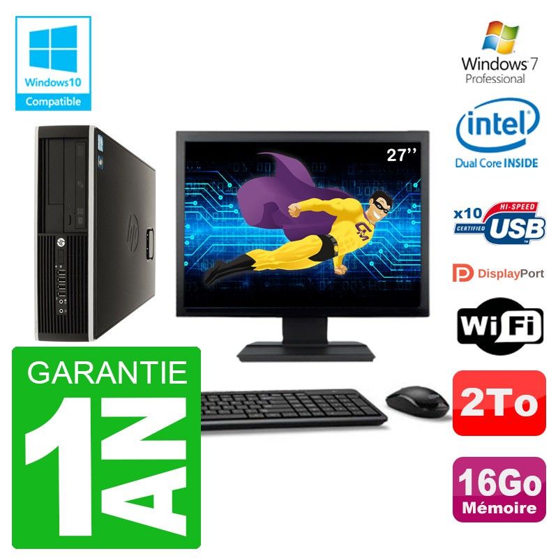 HP Compaq 8100 SFF PC - 27" Screen, Intel Pentium Dual-Core 2.8GHz, 16GB RAM, 2TB HDD, DVD Burner, WiFi, Windows 7 Pro
