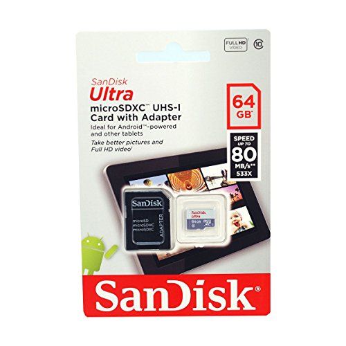 SanDisk Ultra MicroSDXC Card (UHS-I/Class 10) - 64GB with SD Adapter