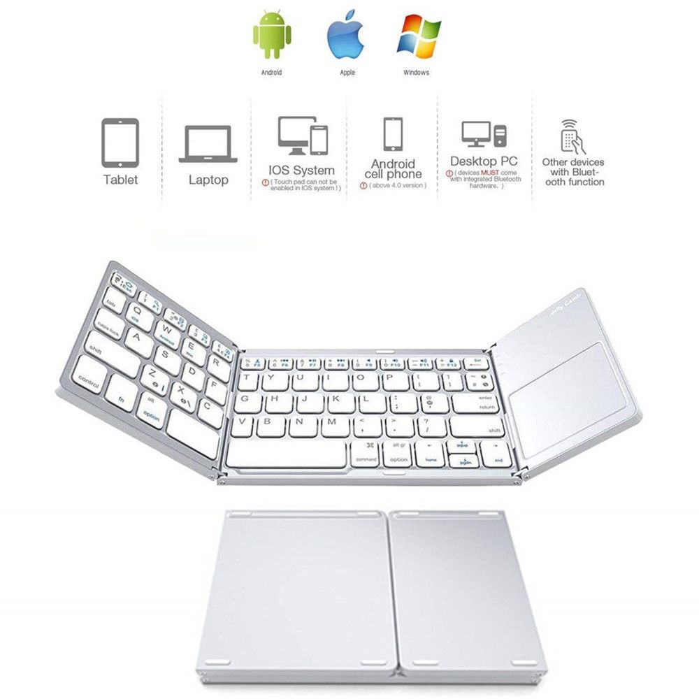 Nuaele Foldable Bluetooth 3.0 Keyboard - Rechargeable and Ultra Thin - With Touchpad - Compatible with iOS, Android, Windows, PC, Tablets, and Laptops
