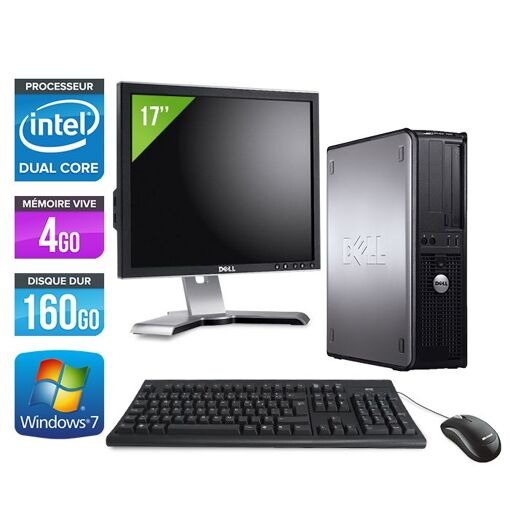 Dell Optiplex 780 Desktop PC + 17' Screen - Intel Core Duo E5300 / 2.60 GHz - 4GB RAM - 160GB HDD - DVDRW - Gigabit Ethernet - Windows 7 Professional