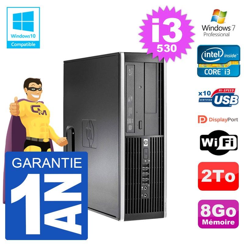 HP Compaq 8100 SFF Desktop PC - Intel Core i3-530, 8GB RAM, 2TB HDD, DVD Drive, WiFi, Windows 7 Pro