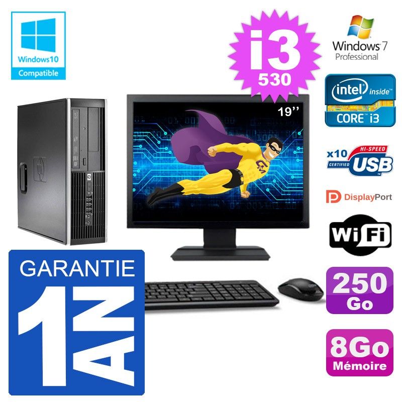 HP Compaq 8100 SFF PC - 19" Screen, i3-530, 8GB RAM, 250GB HDD, DVD Drive, Wifi, Windows 7 Pro