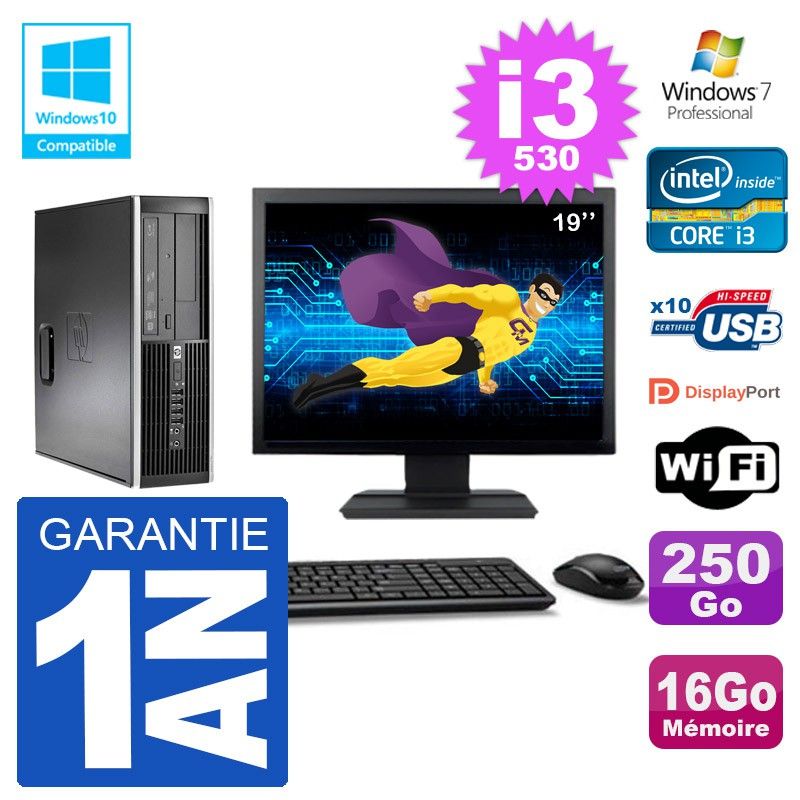 HP Compaq 8100 SFF Desktop PC | 19" Screen | i3-530 | 16GB RAM | 250GB HDD | DVD Drive | WiFi | Windows 7 Pro