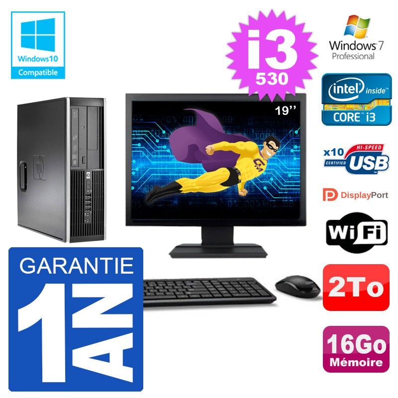 HP Compaq 8100 SFF PC - 19" Screen, i3-530, 16GB RAM, 2TB Hard Drive, DVD Burner, WiFi