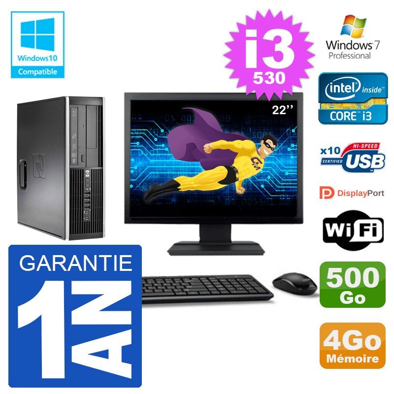 HP Elite 8100 SFF Desktop Computer, 22" Screen, i3-530, 4GB RAM, 500GB HDD, DVD Drive, Wifi, Windows 7 Pro