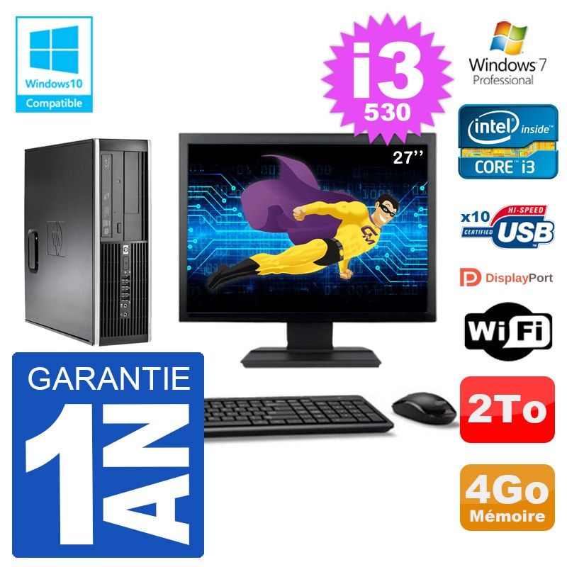 HP Compaq 8100 SFF Desktop PC | 27" Screen | i3-530 | 4GB RAM | 2TB HDD | DVD Drive | WiFi | Windows 7 Pro