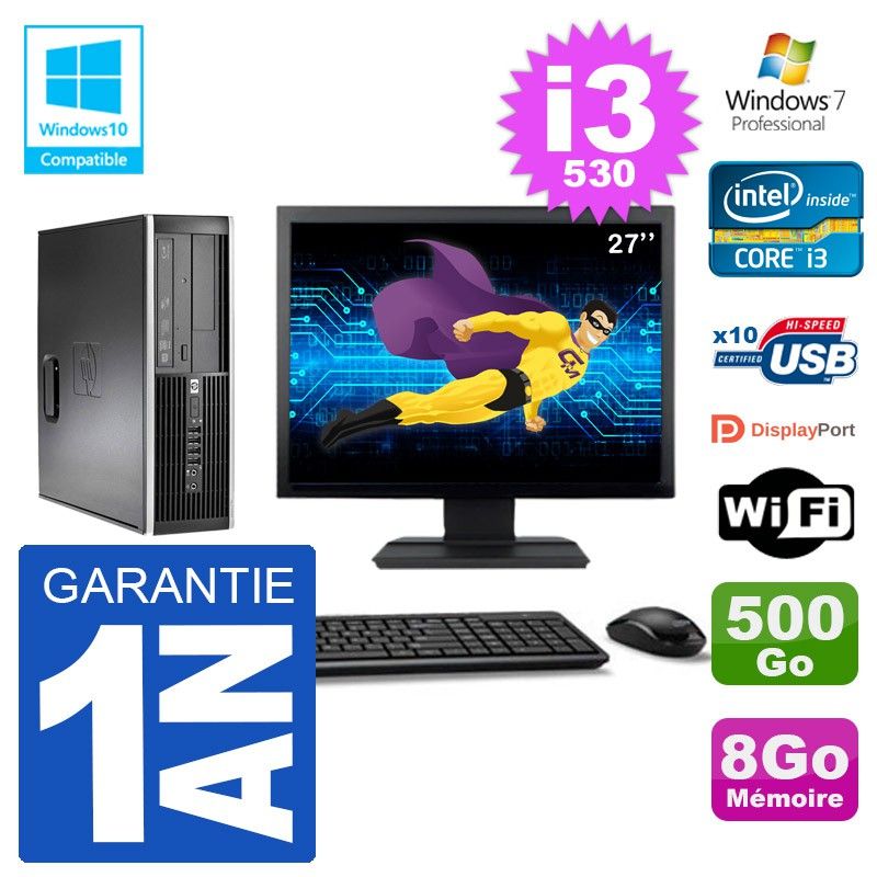 HP Compaq 8100 SFF Desktop PC - 27" Screen, i3-530, 8GB RAM, 500GB HDD, DVD Drive, WiFi
