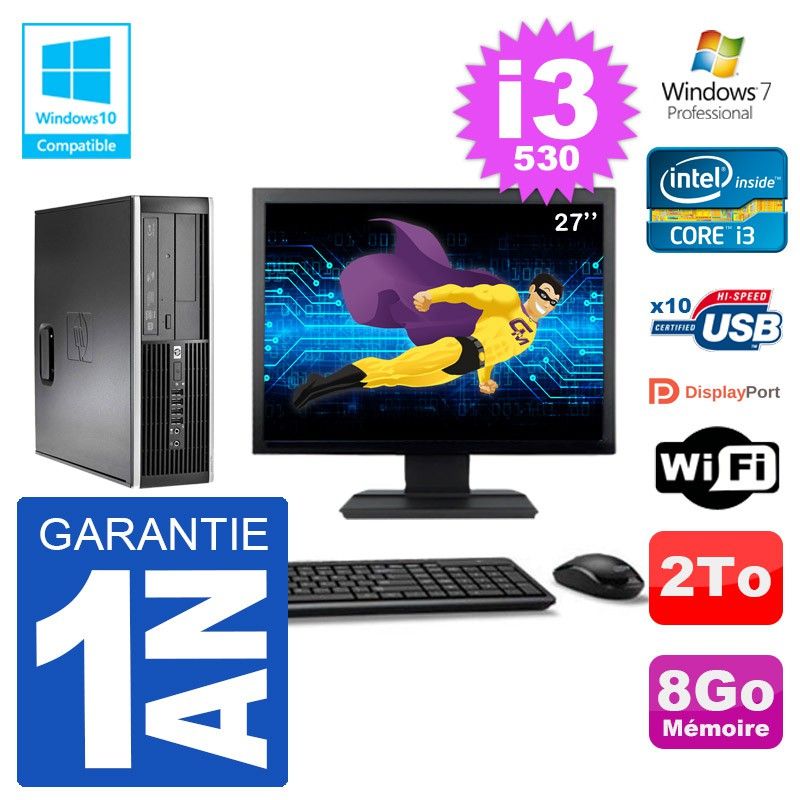 HP Compaq 8100 SFF PC - 27" Screen, i3-530, 8GB RAM, 2TB HDD, DVD Drive, Wifi, Windows 7 Pro