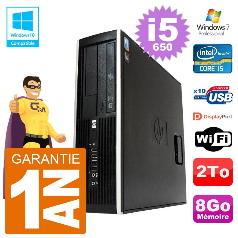 HP Compaq 8100 SFF Desktop PC - i5-650, 8GB RAM, 2TB HDD, DVD Drive, WiFi, Windows 7 Pro