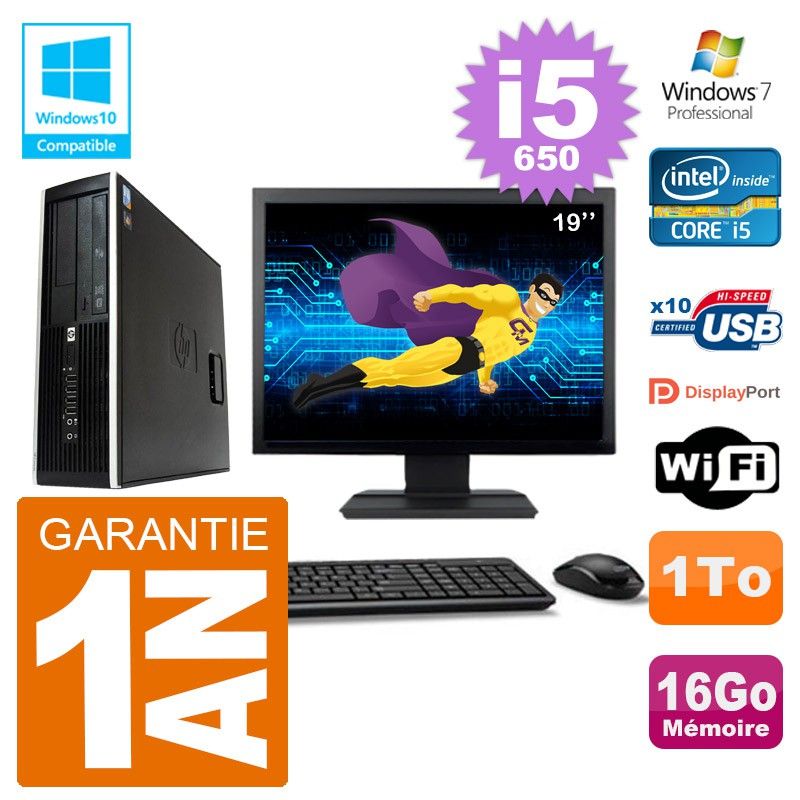 HP Compaq 8100 SFF PC - 19" Screen, i5-650, 16GB RAM, 1TB HDD, DVD Drive, WiFi, Windows 7 Pro