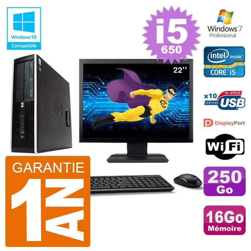 HP Compaq 8100 SFF Desktop PC | 22' Screen | i5-650 | 16GB RAM | 250GB HDD | DVD Drive | WiFi | Windows 7 Pro