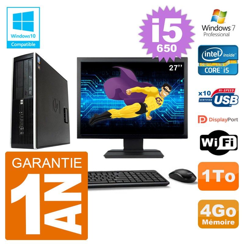 HP Compaq 8100 SFF Desktop PC | 27" Screen | i5-650 | 4GB RAM | 1TB HDD | DVD Drive | WiFi | Windows 7 Pro