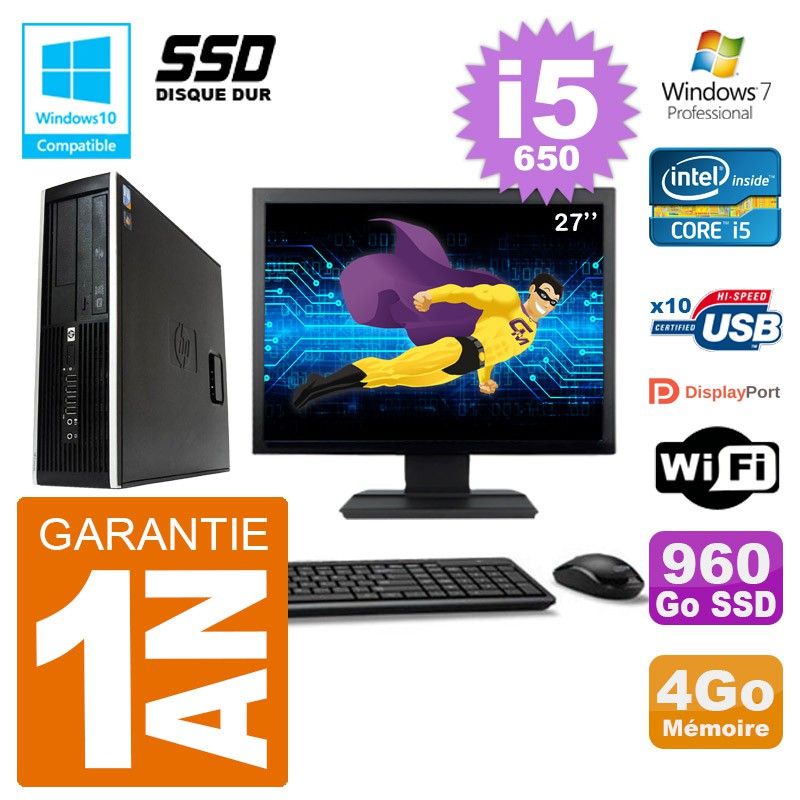 HP Compaq 8100 SFF Desktop Computer | Intel Core i5-650 | 27" Display | 4GB RAM | 960GB SSD | DVD Drive | WiFi