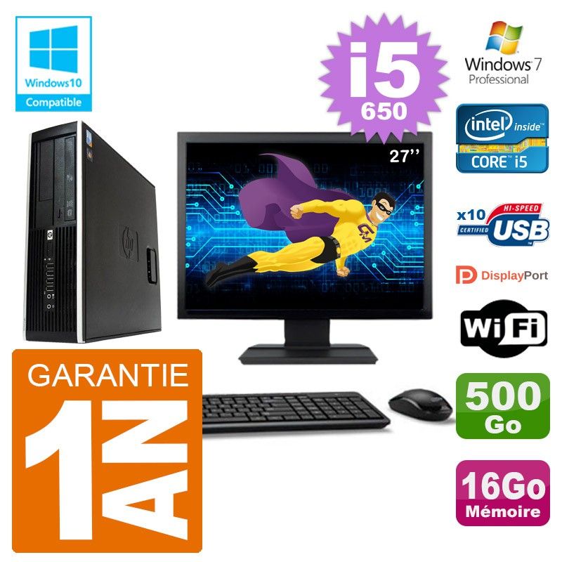 HP Compaq 8100 SFF Desktop PC | 27" Screen | i5-650 | 16GB RAM | 500GB HDD | DVD Drive | WiFi | Windows 7 Pro