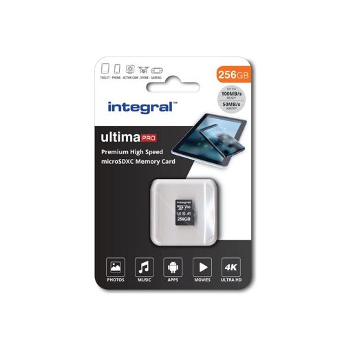Integral UltimaPro Flash Memory Card - 256GB - A1 / V30 Video Class / UHS Class 3 / Class 10 - microSDXC UHS-I - Black