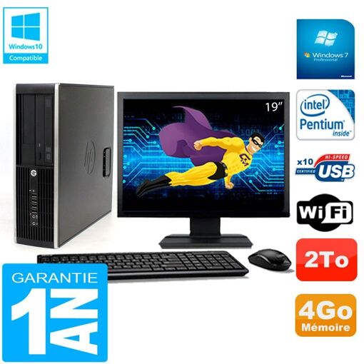 Ordinateur de bureau HP Compaq Pro 6200 SFF - Écran 19'', Processeur Intel Pentium G840, 4 Go de RAM, 2 To HDD, Graveur DVD, WiFi, Windows 7 Pro