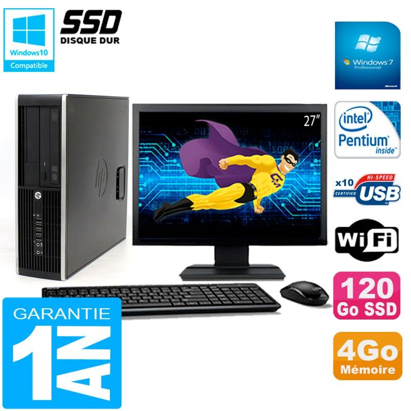 Computadora de escritorio HP Compaq Pro 6200 SFF - Pantalla de 27'', Procesador Intel Pentium G840, 4GB de RAM, SSD de 120GB, Grabadora de DVD, WiFi, Windows 7 Pro