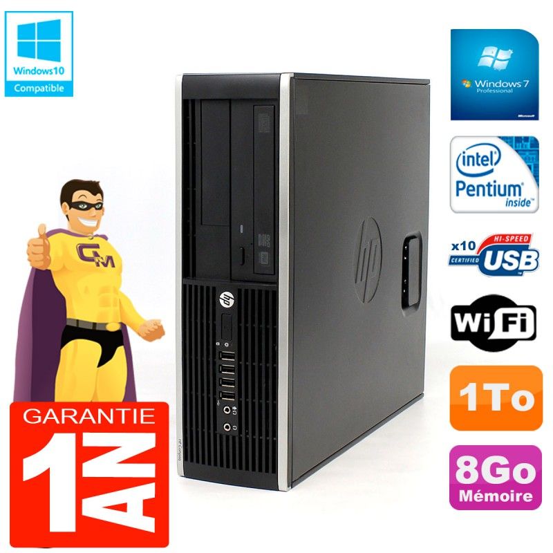 Ordinateur de bureau HP Compaq Pro 6200 SFF - Processeur Intel Pentium G840, 8 Go de RAM, 1 To HDD, Lecteur optique DVD, Wi-Fi, Windows 7 Professionnel