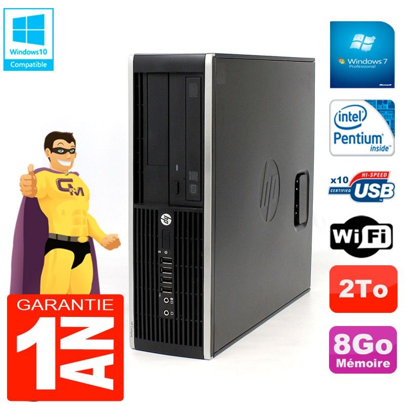 Ordinateur de bureau HP Compaq Pro 6200 SFF - Processeur Intel Pentium G840, 8 Go de RAM, 2 To HDD, Lecteur DVD, WiFi, Windows 7 Pro