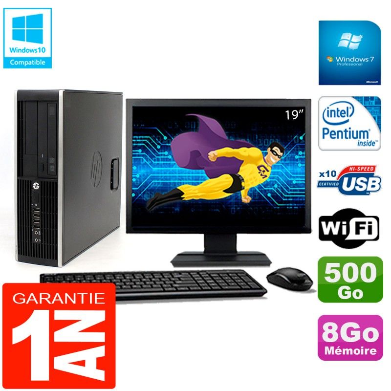 HP Compaq Pro 6200 SFF Desktop PC - 19" Screen, Intel Pentium G840, 8GB RAM, 500GB HDD, DVD Burner, WiFi, Windows 7 Pro