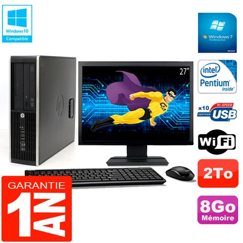 HP Compaq Pro 6200 SFF Desktop PC | 27" Screen | Intel G840 8GB 2TB DVD Burner WiFi Windows 7