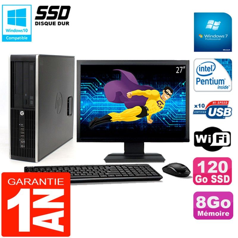 PC de escritorio HP Compaq Pro 6200 SFF - 8 GB de RAM, 120 GB SSD, pantalla de 27", Intel G840, WiFi