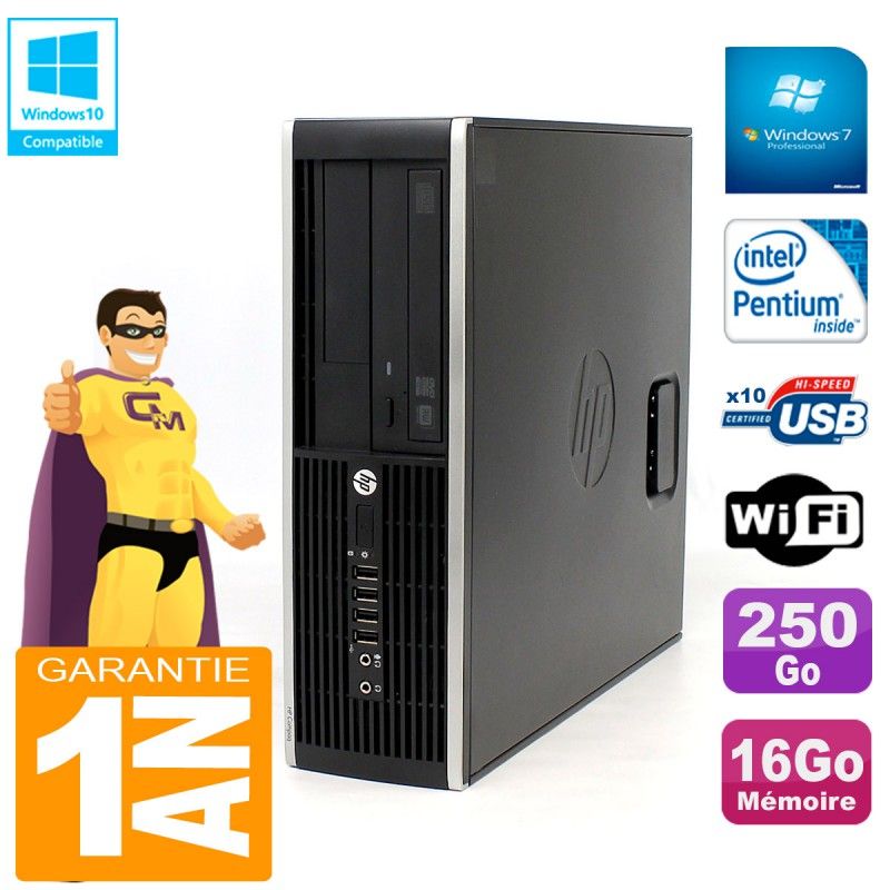 HP Compaq Pro 6200 SFF Desktop PC - Intel Pentium G840, 16GB RAM, 250GB HDD, DVD Burner, WiFi, Windows 7 Pro
