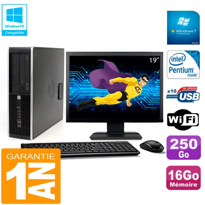 PC de sobremesa HP Compaq Pro 6200 SFF - Pantalla de 19', Procesador Intel Pentium G840, 16GB de RAM, 250GB HDD, Grabadora DVD, WiFi