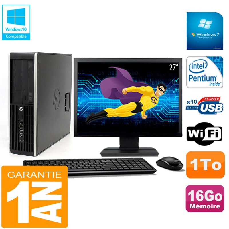 PC de escritorio HP Compaq Pro 6200 SFF - Pantalla de 27', Procesador Intel G840, 16GB RAM, 1TB HDD, Grabadora de DVD, WiFi
