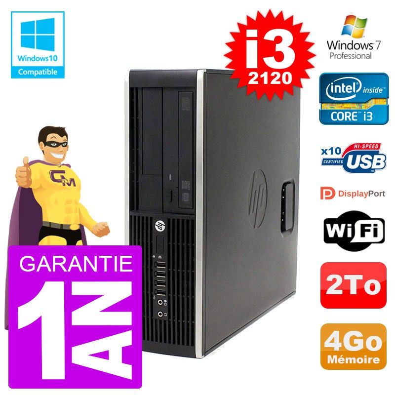 Ordinateur de bureau HP Elite 6200 SFF - Processeur Intel i3-2120, 4 Go de RAM, 2 To de SSD, Lecteur DVD, Wi-Fi, Windows 7 Pro