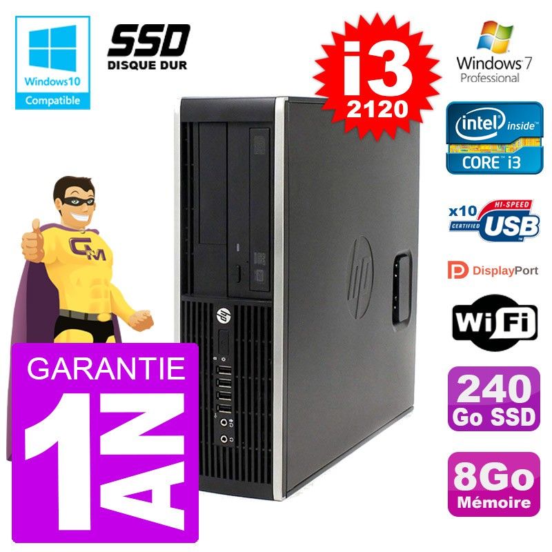 HP Elite 6200 SFF PC - Intel i3-2120, 8GB RAM, 240GB SSD, DVD Burner, Wifi