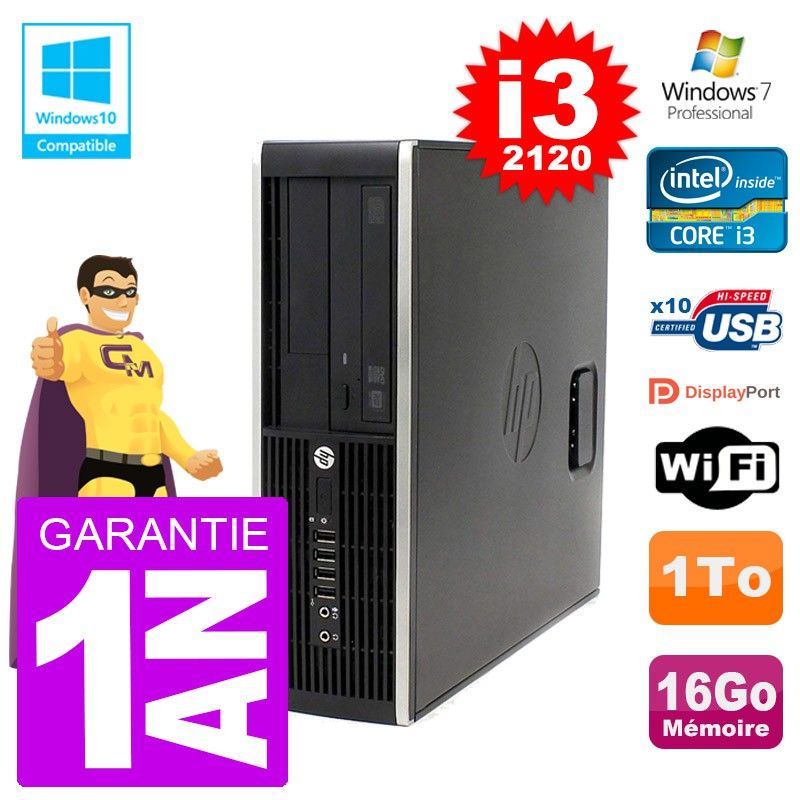 Ordinateur de bureau HP Elite 6200 SFF - Processeur Intel i3-2120, 16 Go de RAM, 1 To HDD, Lecteur DVD, Wi-Fi, Windows 7 Pro