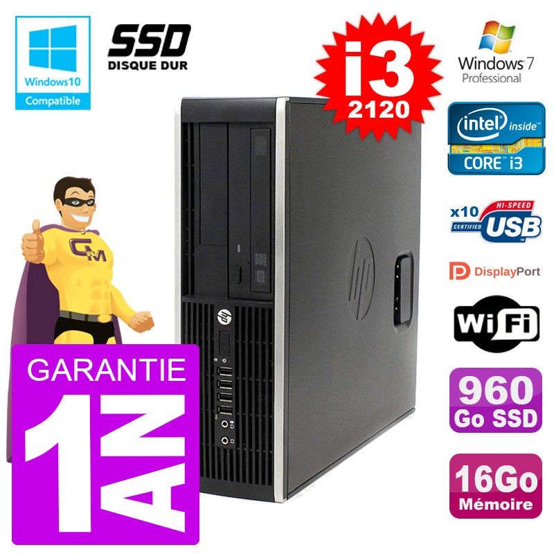 HP Elite 6200 SFF Desktop PC - Intel i3-2120, 16GB RAM, 960GB SSD, DVD Drive, WiFi, Windows 7 Pro