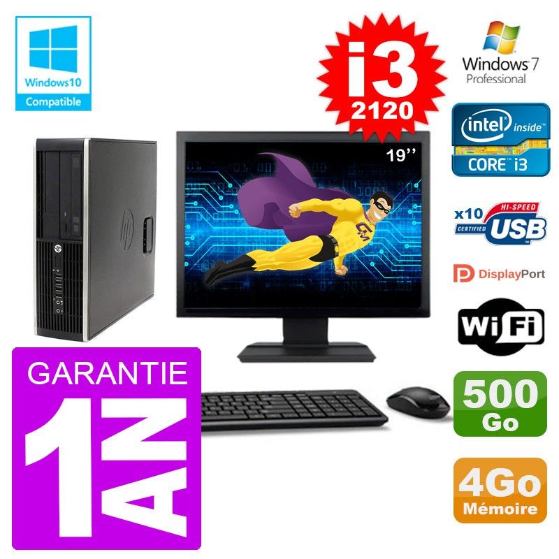 Ordinateur HP Elite 6200 SFF - Écran 19'', Processeur Intel i3-2120, 4 Go de RAM, Disque dur 500 Go, Graveur DVD, Wi-Fi