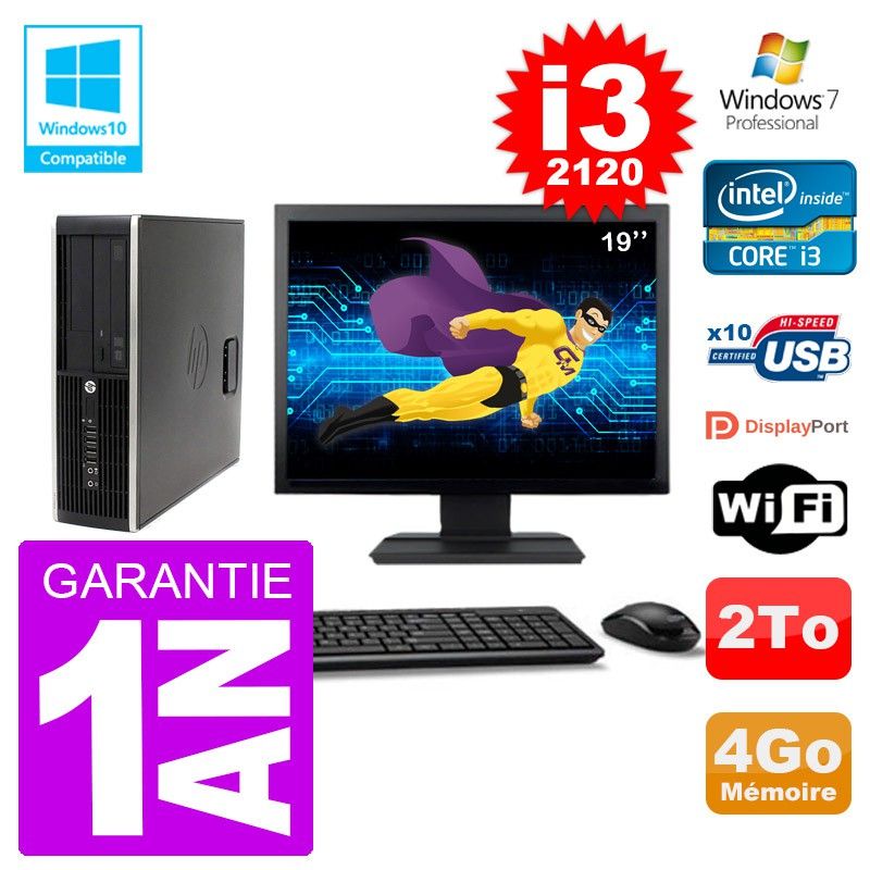 Ordinateur de bureau HP Elite 6200 SFF - Écran 19'', Intel i3-2120, 4 Go de RAM, 2 To HDD, Graveur DVD, Wifi