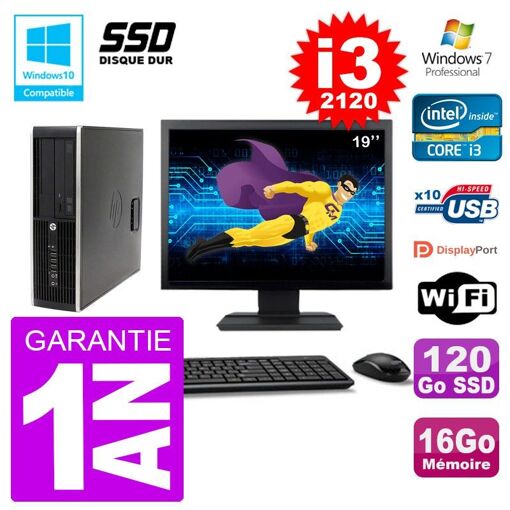 HP Elite 6200 SFF Computer - 19" Screen, Intel i3-2120, 16GB RAM, 120GB SSD, DVD Burner, Wifi