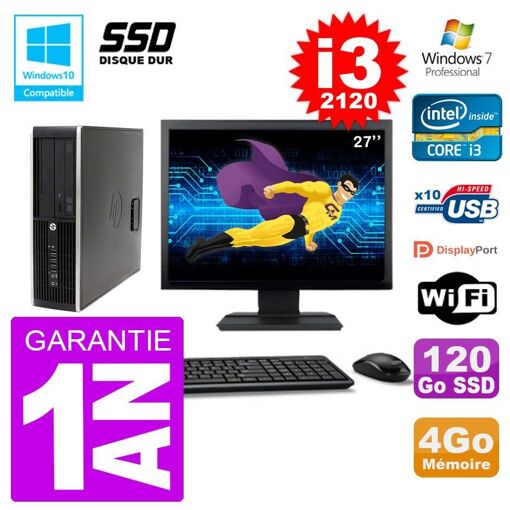 PC de escritorio HP Elite 6200 SFF | Pantalla de 27 pulgadas | Procesador Intel i3-2120 | 4 GB de RAM | Disco SSD de 120 GB | Unidad de DVD | WiFi | Windows 7 Pro