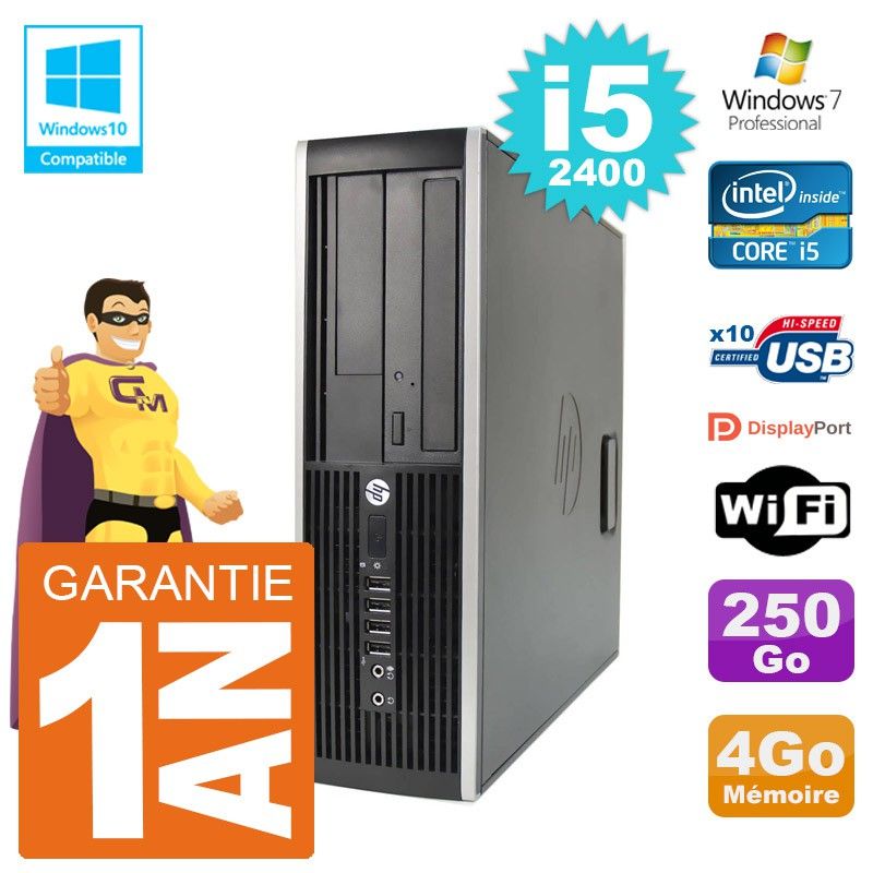 Ordinateur de bureau HP Elite 6200 SFF - Processeur Intel i5-2400, 4 Go de RAM, disque dur 250 Go, lecteur DVD, Wi-Fi, Windows 7 Pro