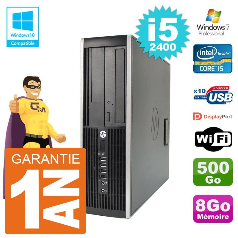 Ordinateur HP Elite 6200 SFF - Processeur Intel i5-2400, 8 Go de RAM, Disque dur 500 Go, Graveur DVD, Wi-Fi, Windows 7 Pro