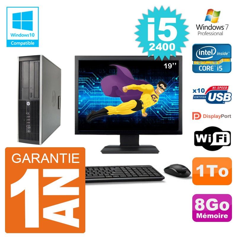Ordinateur de bureau HP Elite 6200 SFF - Écran 19'', Intel i5-2400, 8 Go RAM, 1 To HDD, Graveur DVD, WiFi