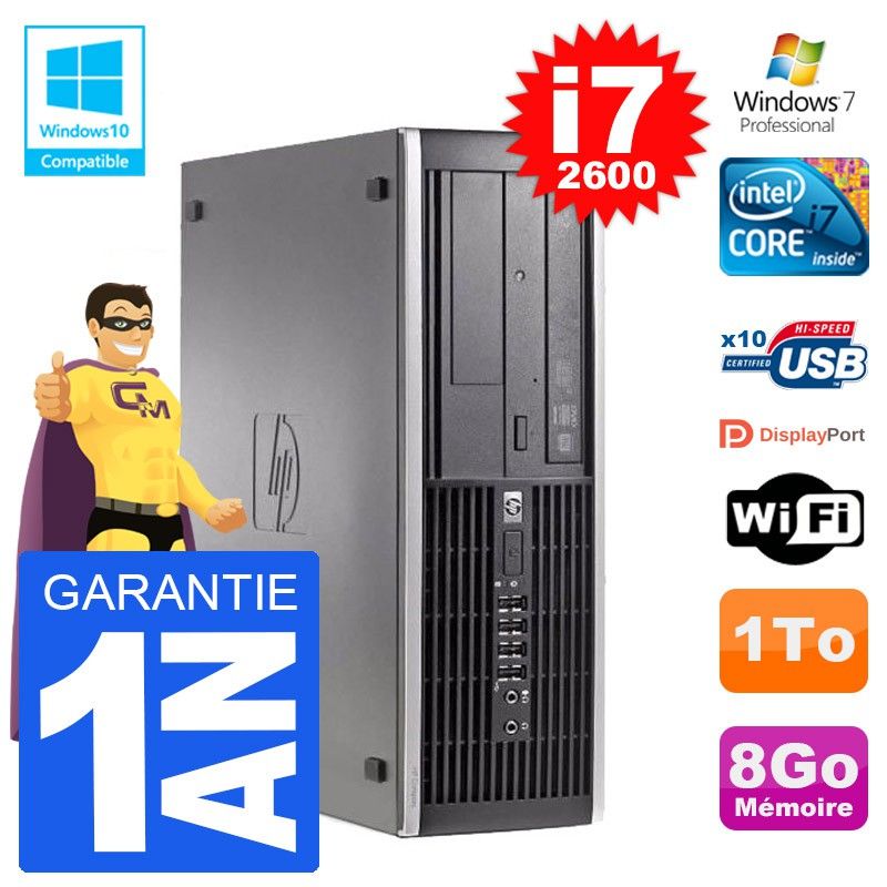 HP Elite 6200 SFF Desktop Computer - Intel i7-2600, 8GB RAM, 1TB HDD, DVD Drive, WiFi, Windows 7 Pro