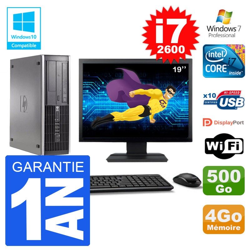 HP Elite 6200 SFF Desktop PC - 19" Screen, Intel i7-2600, 4GB RAM, 500GB HDD, DVD Burner, Wifi