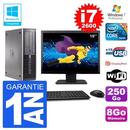 HP Elite 6200 SFF Computer - 19" Screen, Intel i7-2600, 8GB RAM, 250GB Hard Drive, DVD Burner