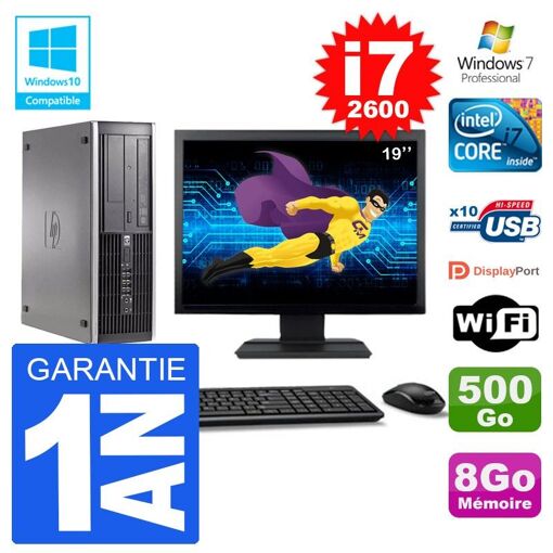 HP Elite 6200 SFF Computer - 19" Screen, Intel i7-2600, 8GB RAM, 500GB HDD, DVD Drive, WiFi, Windows 7 Pro