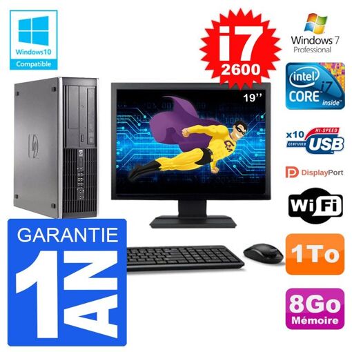 HP Elite 6200 SFF Desktop PC | 19" Screen | Intel i7-2600 | 8GB RAM | 1TB HDD | DVD Drive | WiFi | Windows 7 Pro