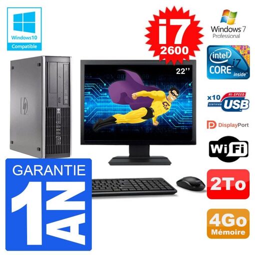 PC de escritorio HP Elite 6200 SFF - Pantalla de 22', Intel i7-2600, 4GB de RAM, Disco duro de 2TB, Unidad de DVD, WiFi
