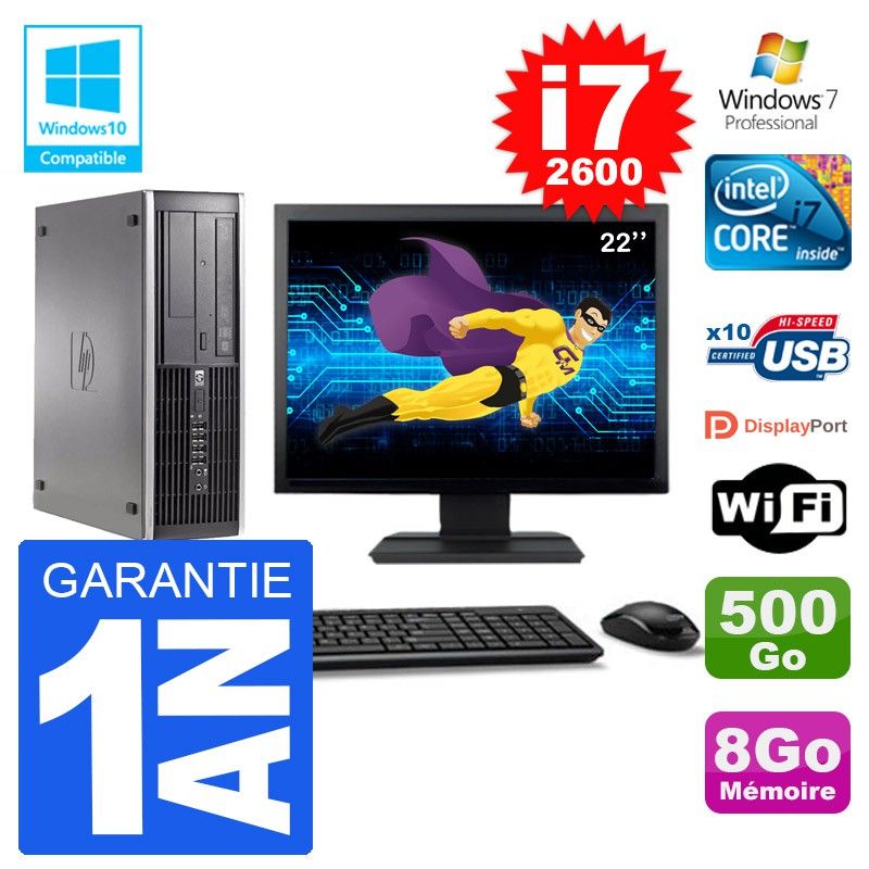 Ordinateur de bureau HP Elite 6200 SFF - Écran 22'', Intel i7-2600, 8 Go de RAM, 500 Go HDD, Graveur DVD, Wi-Fi