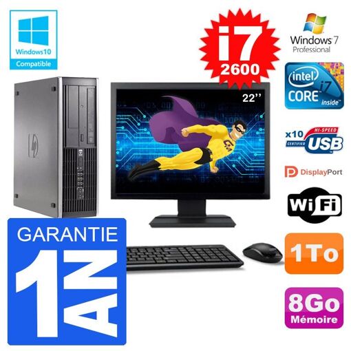 HP Elite 6200 SFF PC - 22" Screen, Intel i7-2600, 8GB RAM, 1TB HDD, DVD Drive, Wifi