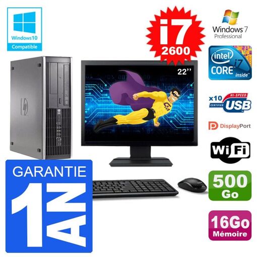 Computadora HP Elite 6200 SFF - Pantalla de 22', Procesador Intel i7-2600, 16GB de RAM, Disco duro de 500GB, Grabadora de DVD, WiFi