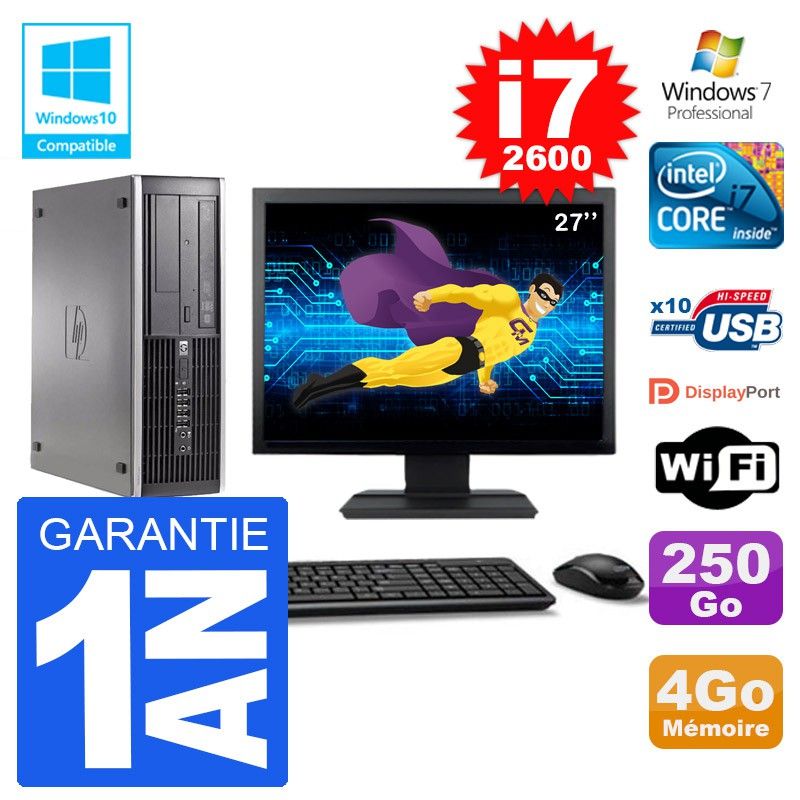 Computadora de escritorio HP Elite 6200 SFF | Pantalla de 27'' | Intel i7-2600 | 4 GB de RAM | Disco duro de 250 GB | Unidad de DVD | WiFi | Windows 7 Profesional